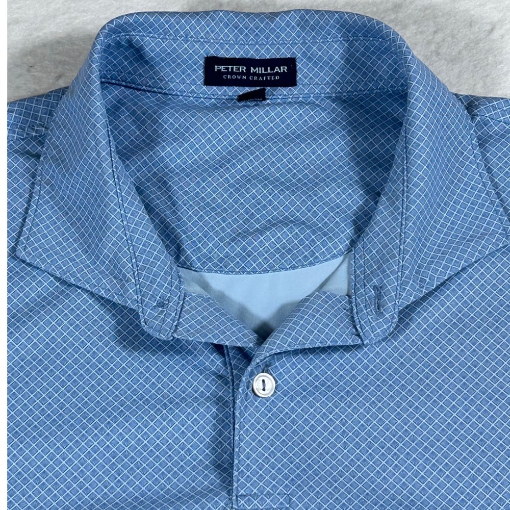 Peter Millar Crown Crafted Polo Mens XL Blue Geometric Performance Golf Stretch